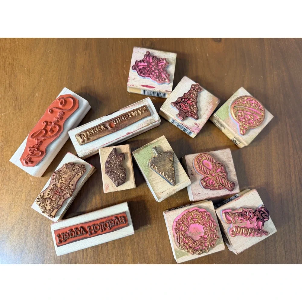 Stampin Up‎ Vap! Scrap Christmas Rubber Stamp Set Mixed Lot Wood Block of 12
